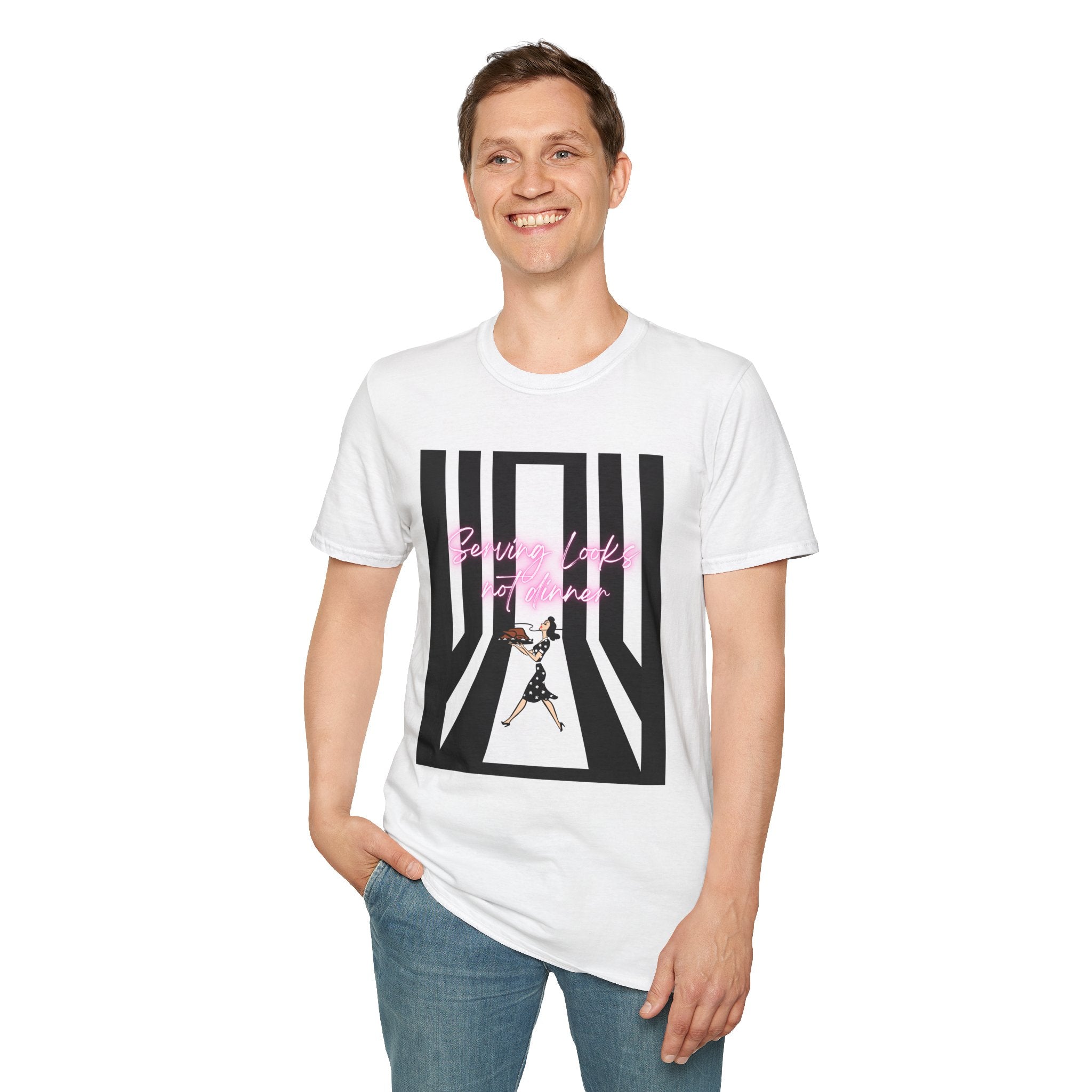Serving Looks, Not dinner. Unisex Cotton Tee, Retro housewife edgy shirt, Style & comfort