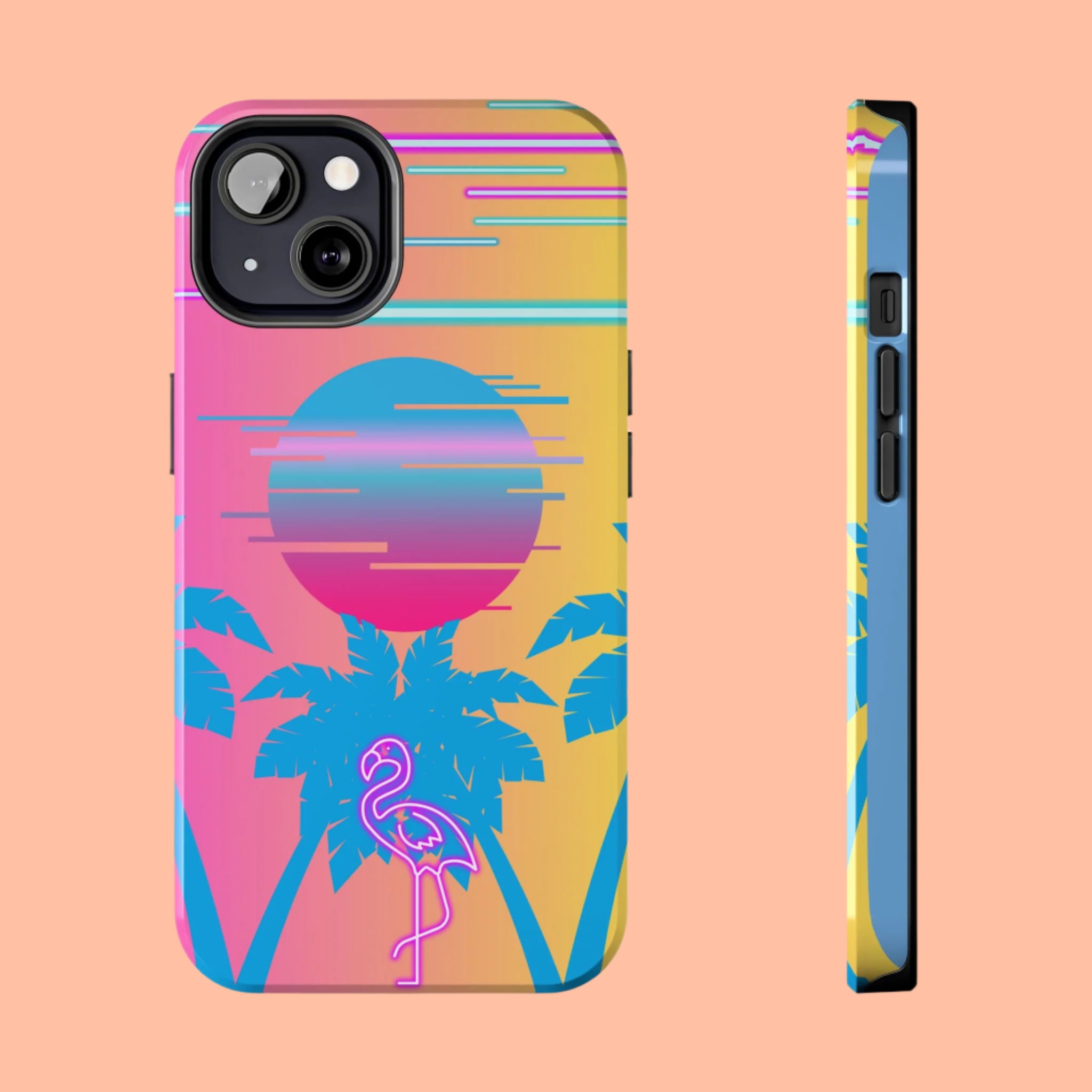Tropical Flamingo Phone Case, Neon 80s Vibe iPhone Case