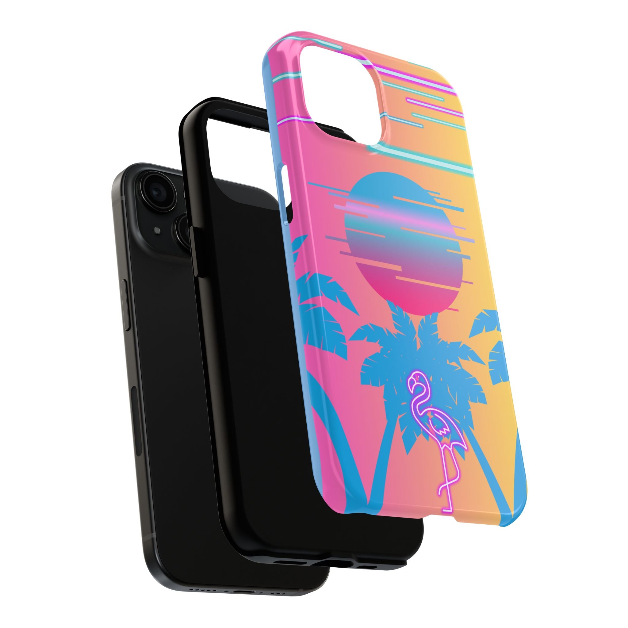 Tropical Flamingo Phone Case, Neon 80s Vibe iPhone Case