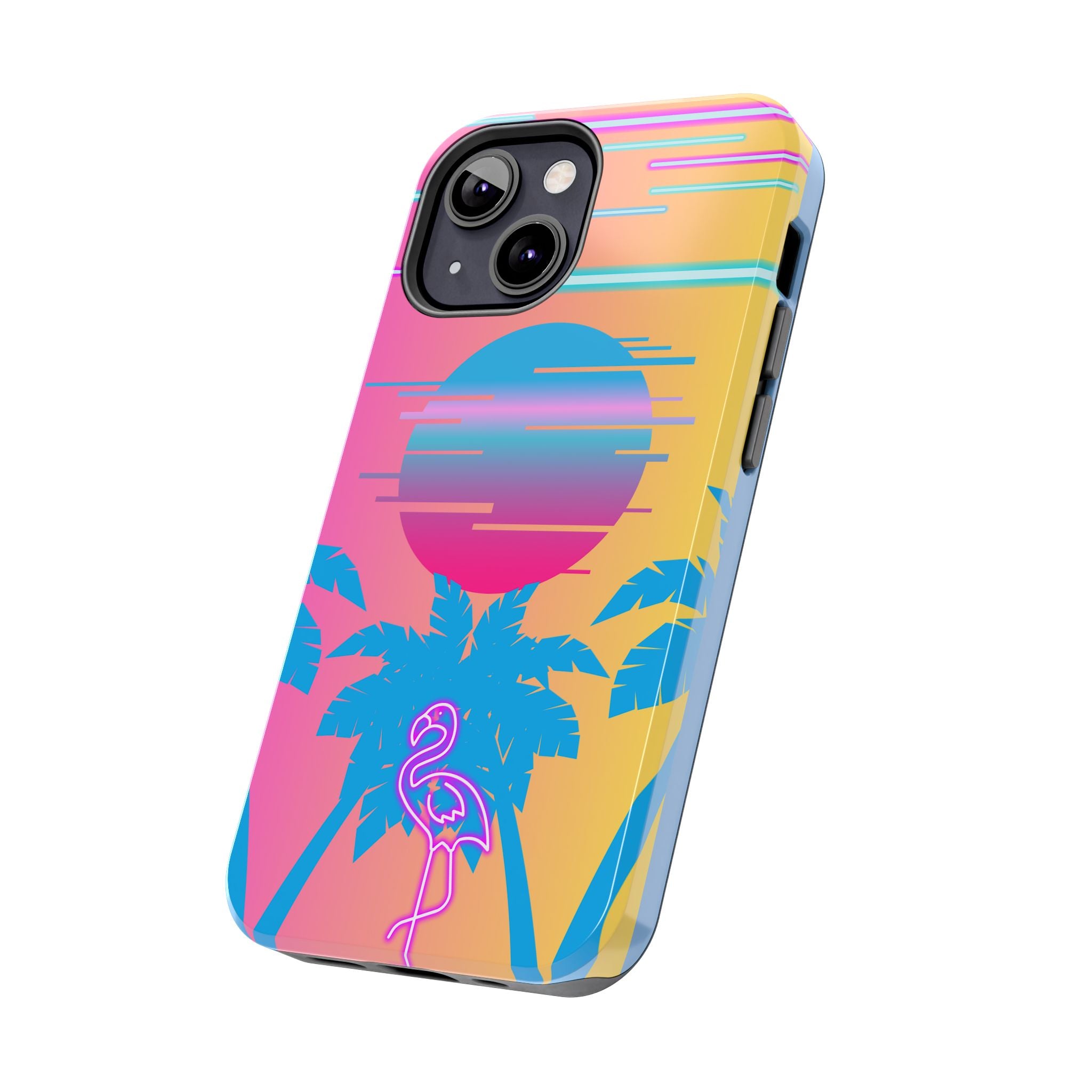 Tropical Flamingo Phone Case, Neon 80s Vibe iPhone Case